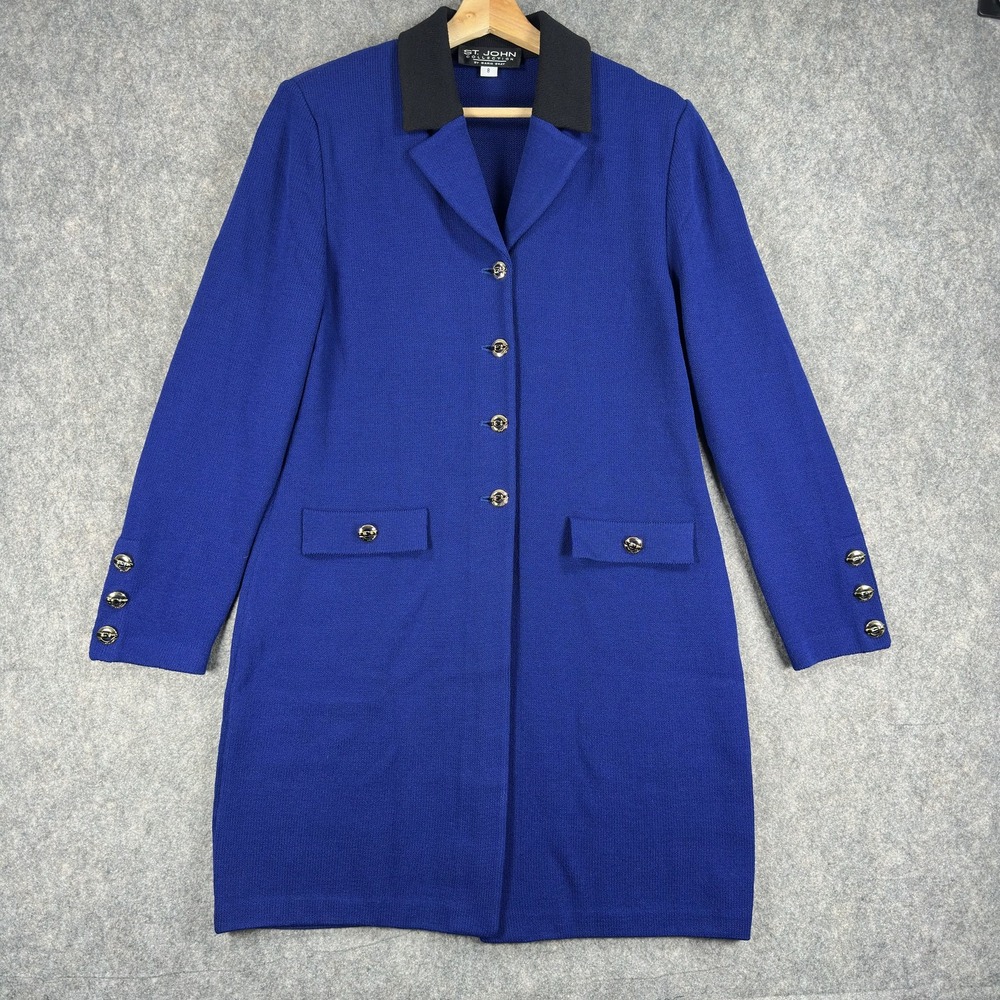 Vintage St. John Collection Coat Womens 8 Blue Knit Made USA Old Money